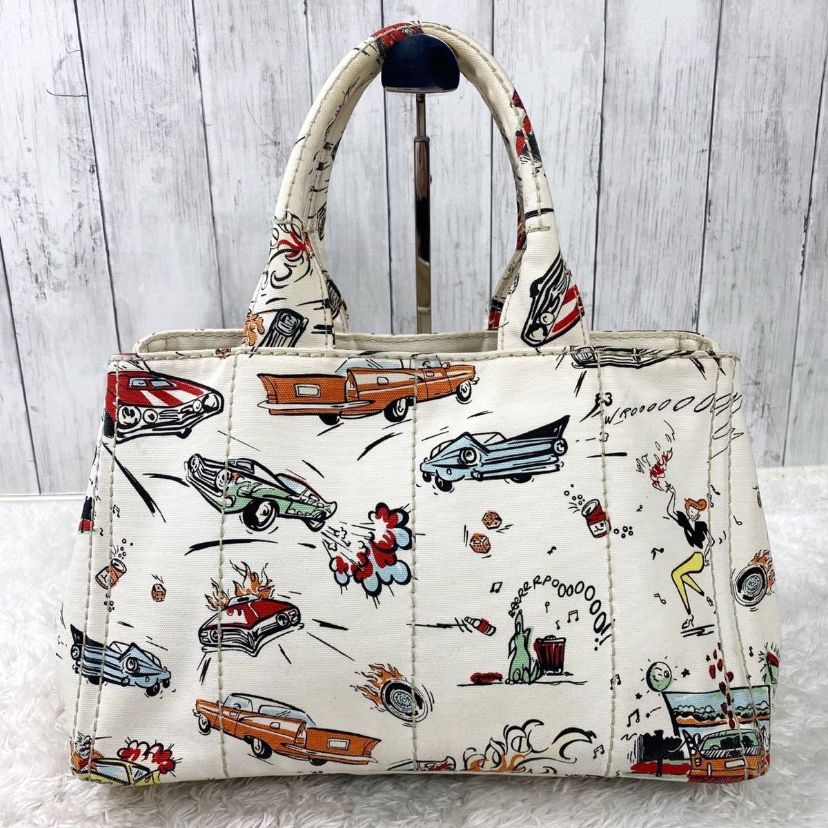 1円【超希少 美品】PRADA プラダ トートバッグ カナパ 車柄 三角