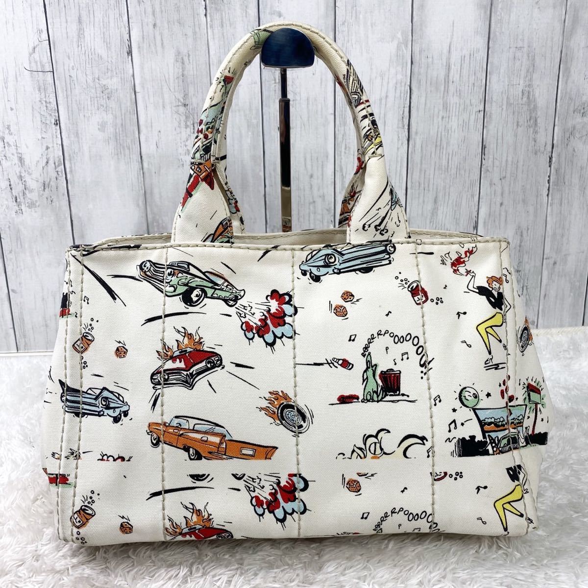 1円【超希少 美品】PRADA プラダ トートバッグ カナパ 車柄 三角