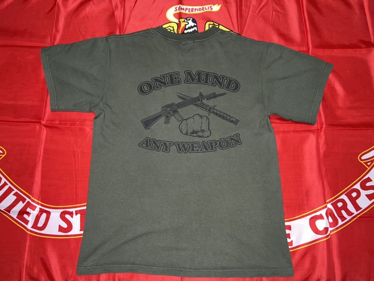 新品未使用　made in USA USMC martia arts instructor one mind any weapon コットンTシャツ　anvil製　Mサイズ　OD_画像4