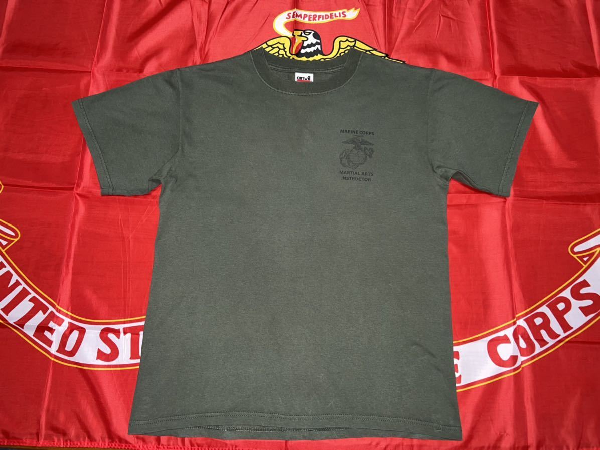 新品未使用　made in USA USMC martia arts instructor one mind any weapon コットンTシャツ　anvil製　Mサイズ　OD_画像1