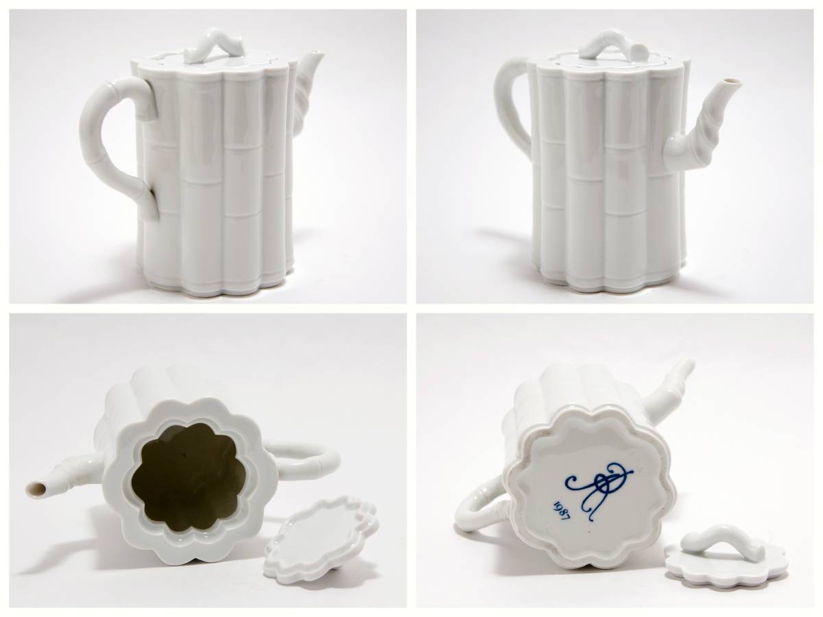 マイセン 白磁ポット 白磁茶碗・炻器茶托 6種レリーフ 年代 マイセン 白磁ポット 白磁茶碗・炻器茶托 6種レリーフ 年代