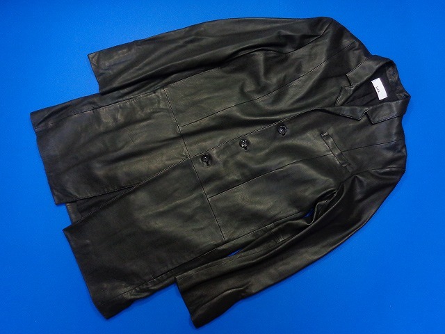 11733■美品 最高級 Lui's ルイス レザー 羊革 コート 上質 黒 サイズ M ロング ハーフ ステンカラー