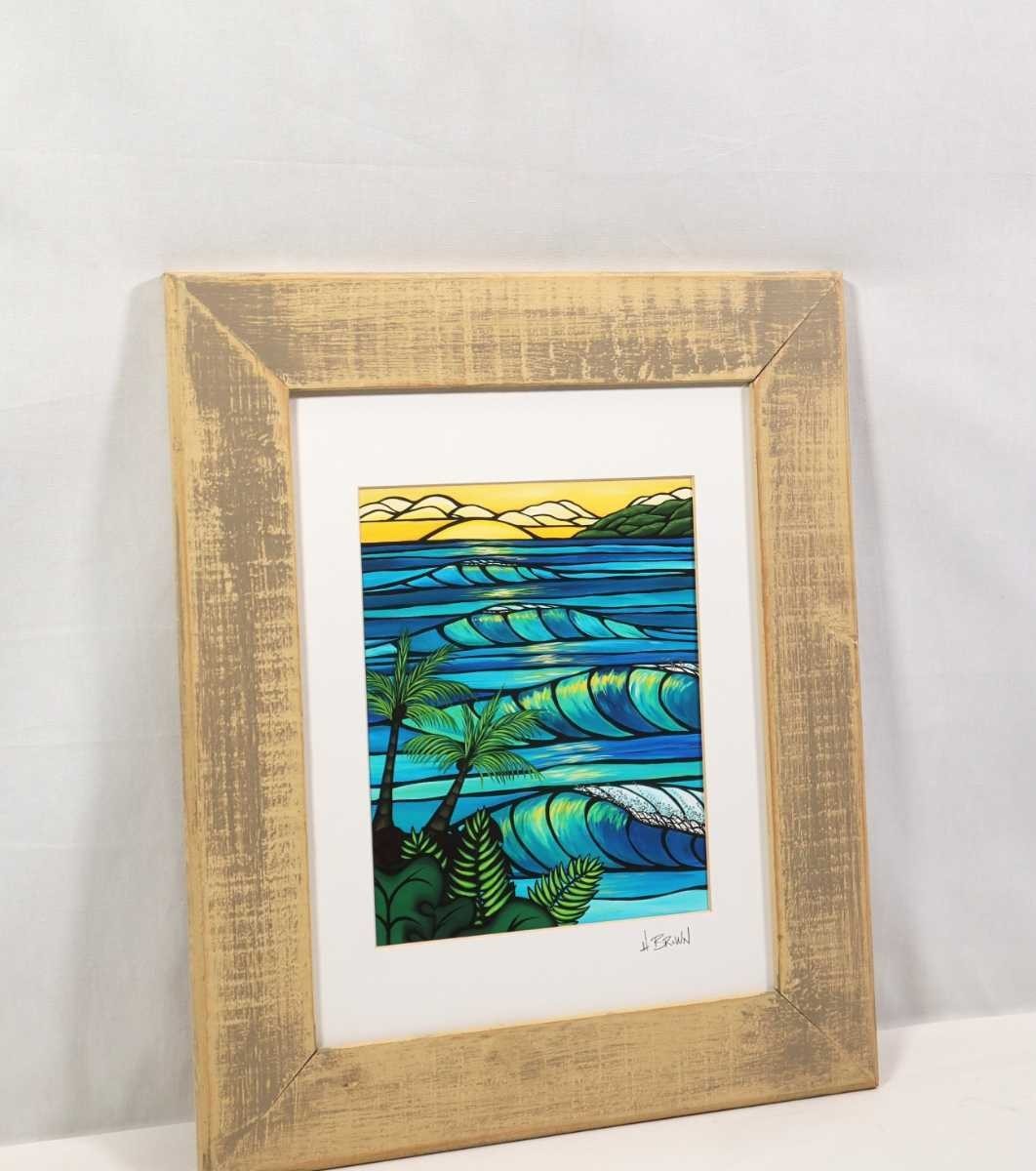 真作 ヘザー・ブラウン アートプリント「sunset swell」画20×25cm 米国作家 ハワイ在住 サーフアート 単純化した構図 色彩豊かな配色 6217_画像8