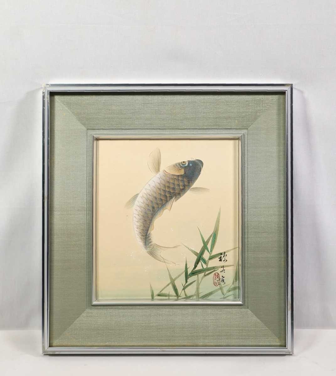 真作 土居錦谷 日本画「鯉」画 24×27cm 高知県出身 菁々社設立 森琴石、姫島竹外に師事 写実に力を致し且つ南画の気韻の独自画境 6186_画像1