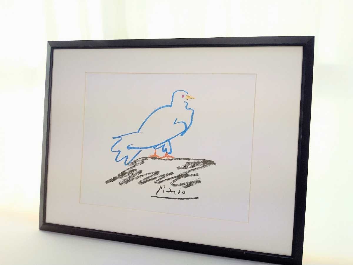 パブロ・ピカソ 1960年印刷工芸「鳩」画寸 50cm×40cm アトリエで鳩を飼っていたり愛娘にもパロマ（鳩）と名前をつけるなど身近な存在 4717_画像10