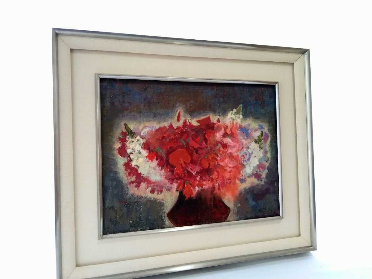  genuine work Kobayashi . Hara 1971 year oil painting [ flower ]. size F6 Niigata prefecture .. one water ... member present-day pastel association ... member coloring material . coating piling . made inset e-ru4526