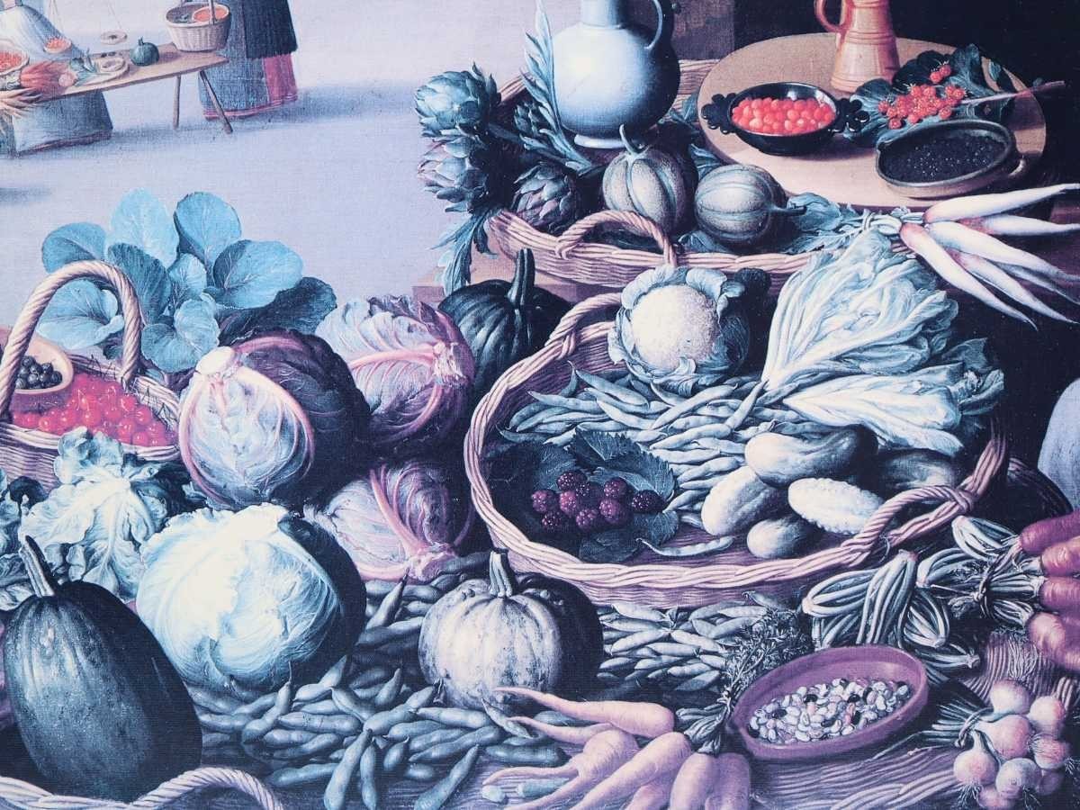 ルーカス・ファン・ファルケンボルフ 大塚工藝社オフセット「野菜市場」画40×20cm ベルギー人作家 市場で働く田舎の人々の生活を描く 6332_画像7