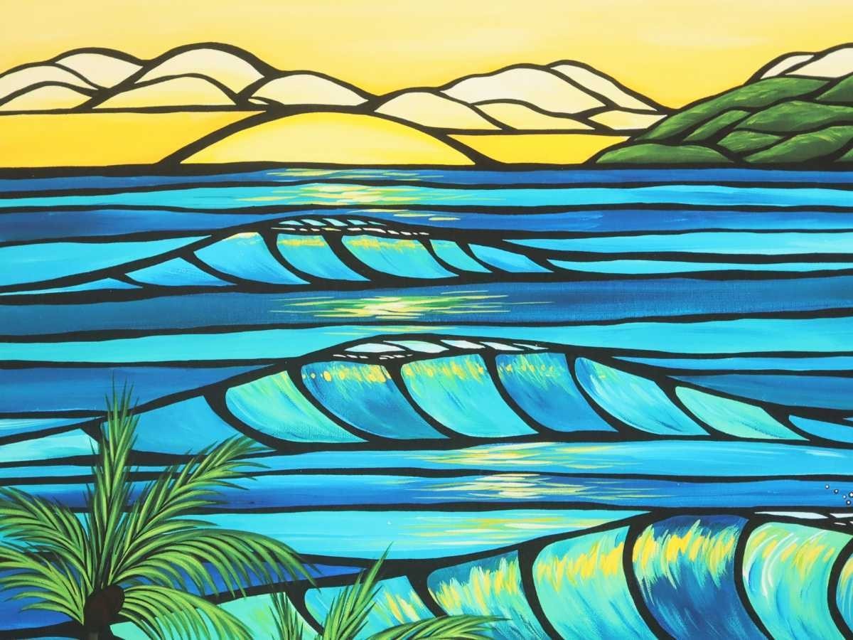 真作 ヘザー・ブラウン アートプリント「sunset swell」画20×25cm 米国作家 ハワイ在住 サーフアート 単純化した構図 色彩豊かな配色 6217_画像7