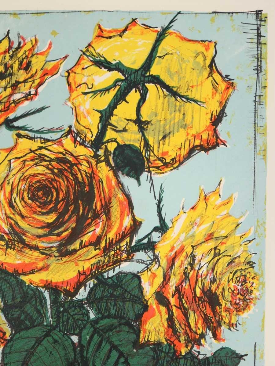 真作 小澤清人 リトグラフ+手彩色「黄色いバラ」画寸 28cm×39cm 東京都