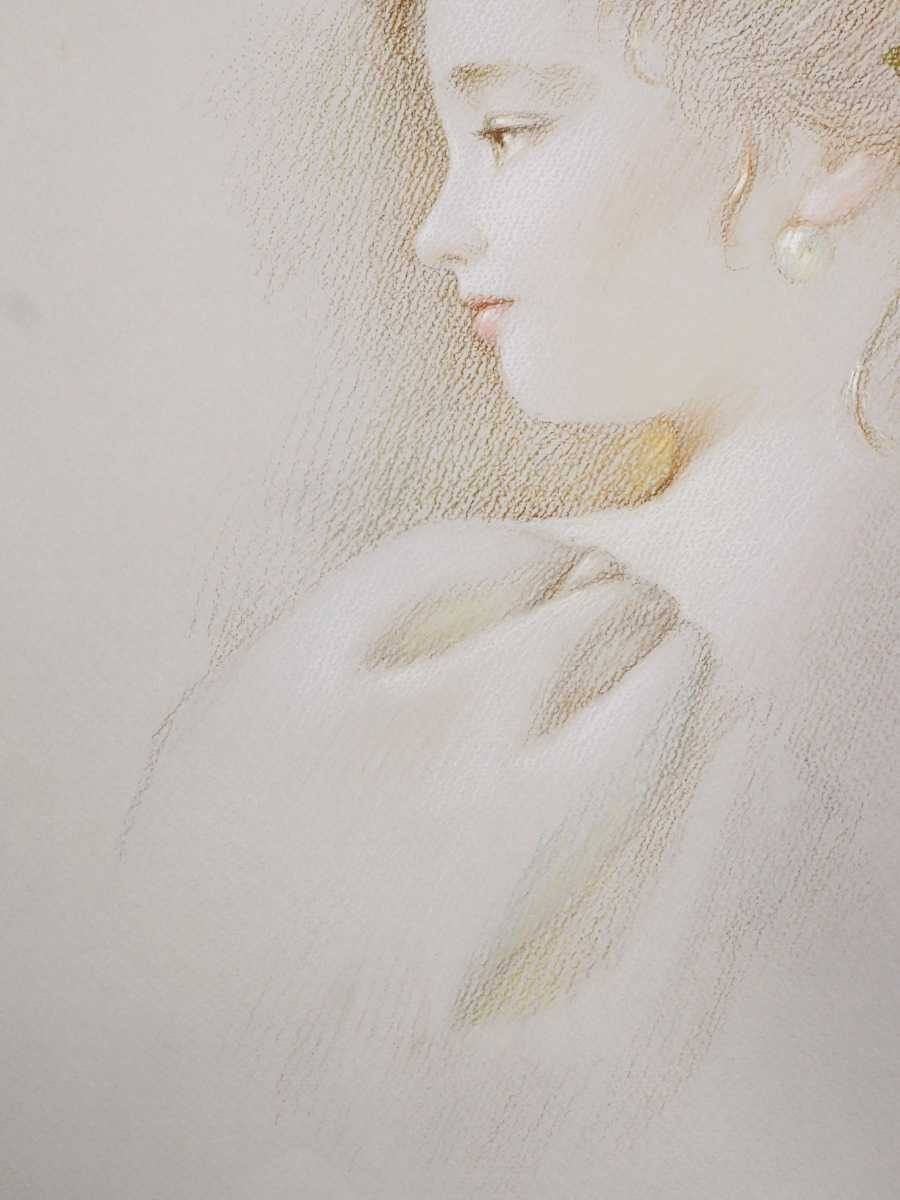 税込】 真作 進徹 パステル 髪飾りの少女 画寸 44cm×56.5cm 福岡県出身