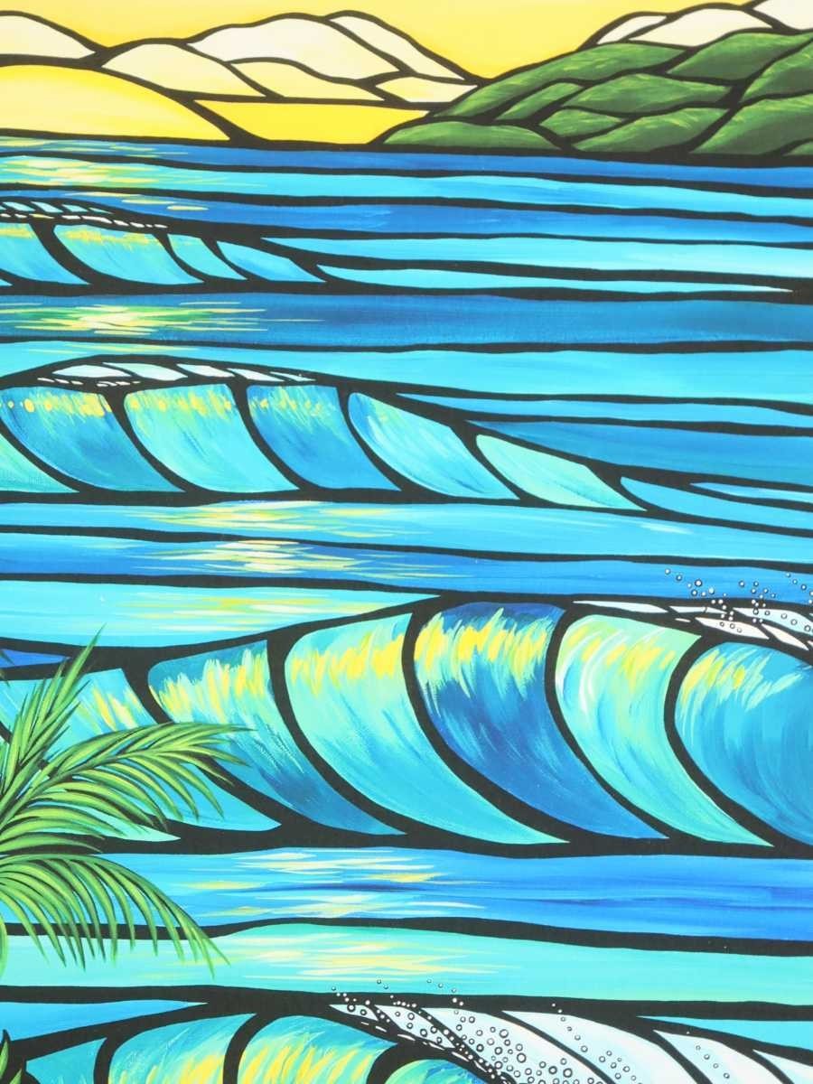 真作 ヘザー・ブラウン アートプリント「sunset swell」画20×25cm 米国作家 ハワイ在住 サーフアート 単純化した構図 色彩豊かな配色 6217_画像6