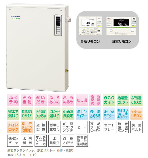 コロナ エコフィール EFシリーズ 石油給湯器 オートタイプ 46.5kW 水道直圧式/屋外据置/前面排気/インターホンリモコン付 UKB-EF471A(MP)_画像2
