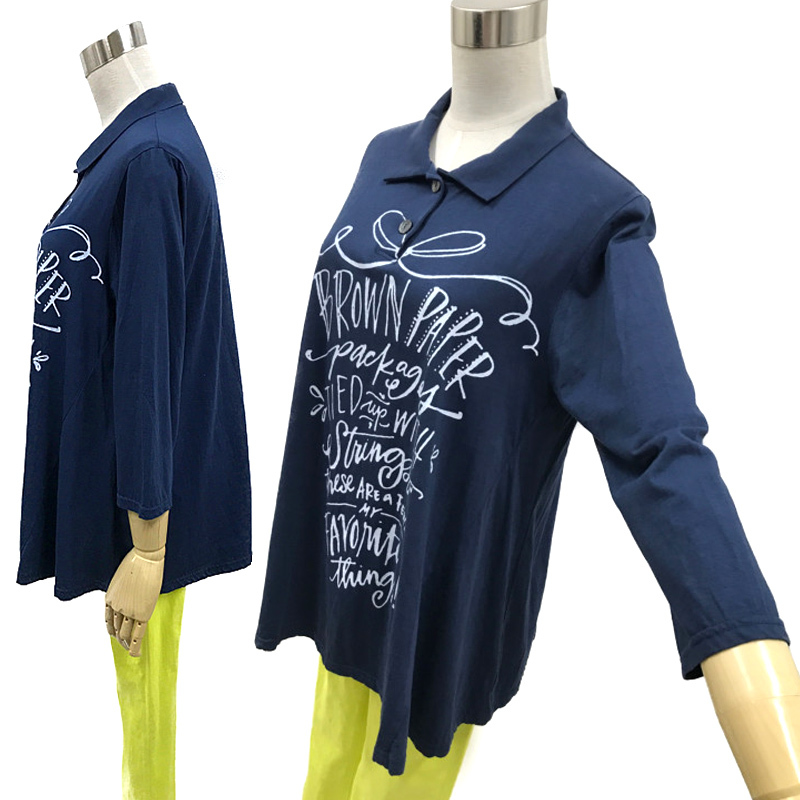  б/у б/у одежда Plaisir Plaisir Femme женский туника tops 7 минут рукав футболка cut and sewn размер M-L свободный размер темно-синий 