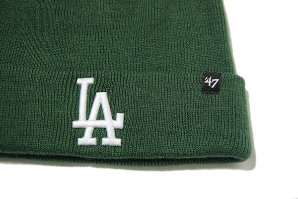 ’47 (フォーティセブン) FORTYSEVEN ドジャース (ロサンゼルス) ニットキャップ 帽子 ビーニー Dodgers Raised '47 Cuff Knit Dark Green_画像2