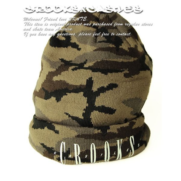 CROOKS & Castles (クルックス) ニットキャップ 帽子 ビーニー Classic Beanie Woodland Camo 迷彩 Light Snapback Cap Black_画像1