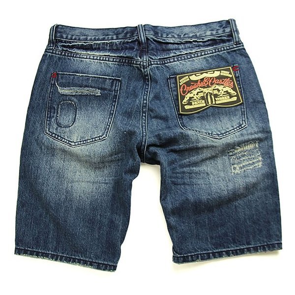 CROOKS & Castles (クルックス) デニム ショーツ ショートパンツ Men’s Woven Denim Shorts Ripped & Repaired Indigo_画像2