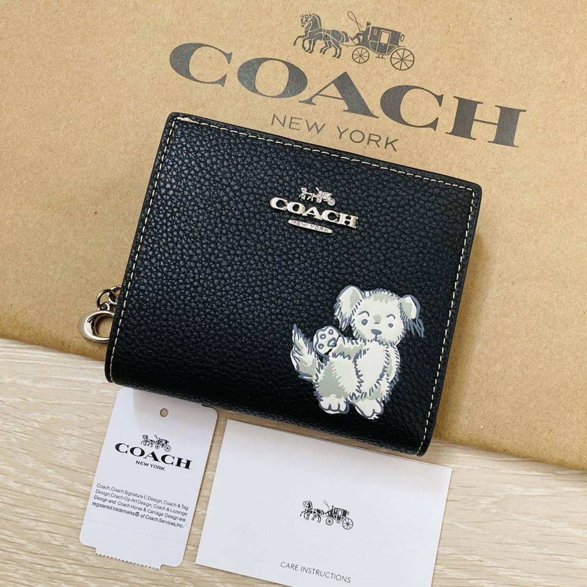 ☆ COACH コーチ 920 スモールウォレット ミニウォレット 二つ折り財布 黒 ブラック ドッグプリント 犬 ☆ラ