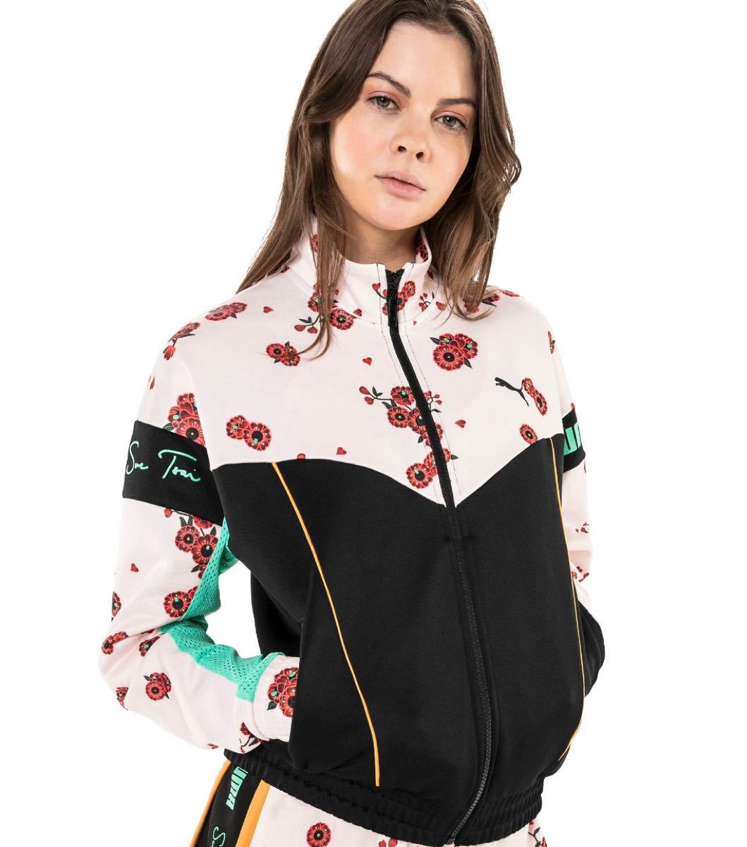 【美品】PUMA SUE TSAI プーマ スーツァイ コラボ ジップパーカー ピンク グリーン 花柄 和柄 バイカラー