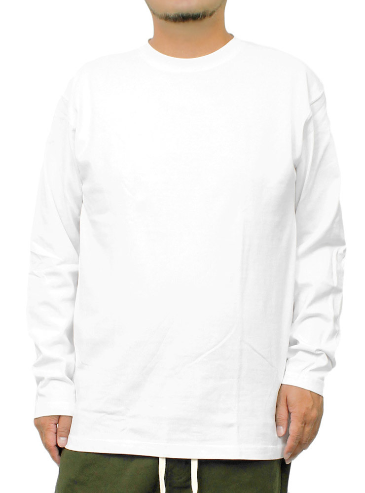 【新品】 3L ホワイト 長袖Tシャツ メンズ 大きいサイズ スーパー ヘビーウェイト 厚手 無地 ボーダー クルーネック カットソー_画像1