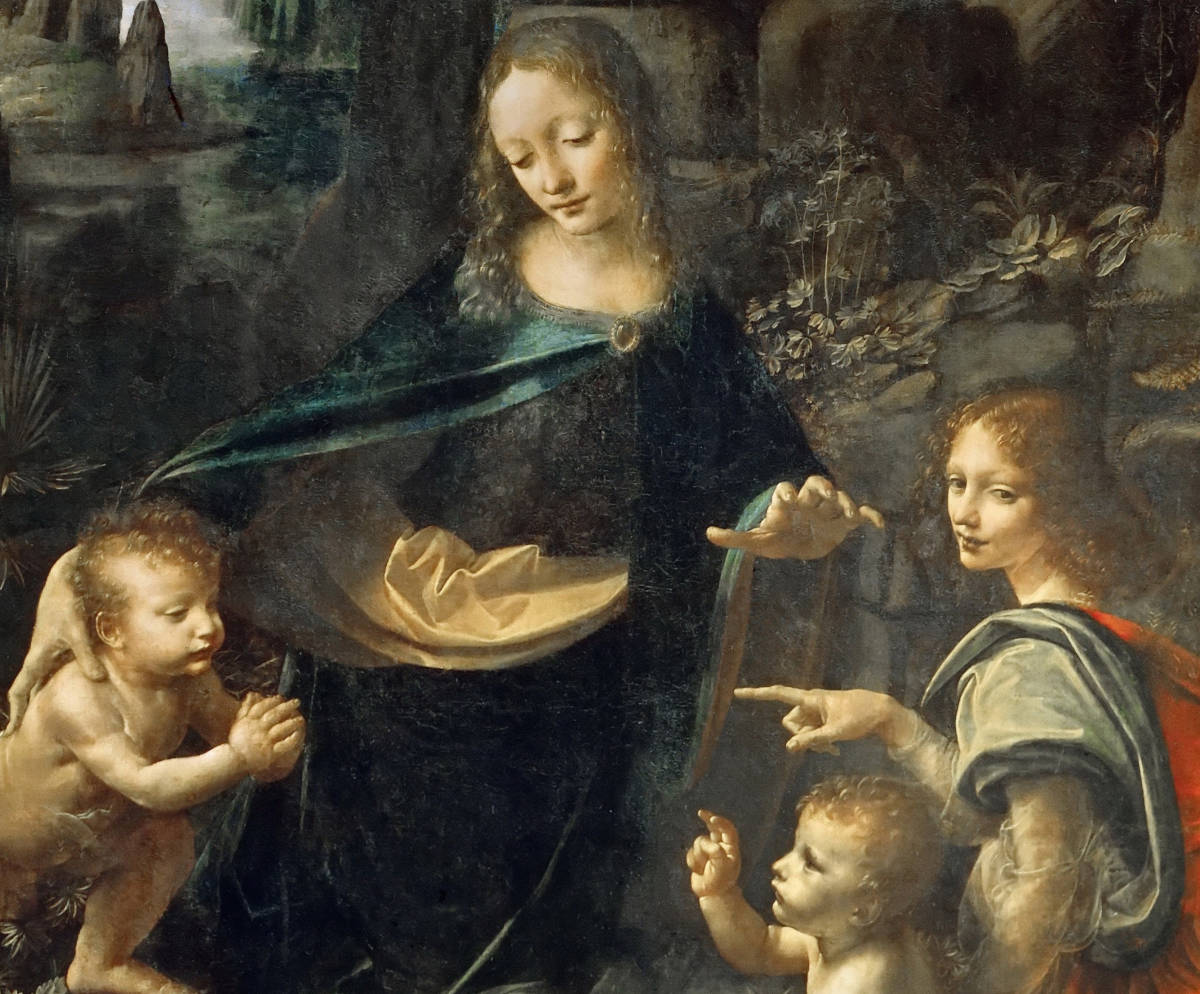 レオナルド・ダヴィンチ『岩窟の聖母』 1486年頃 41x25cm 複製ポスター ◆ミケランジェロ ラファエロ 絵画 油絵 ルネサンス_画像3