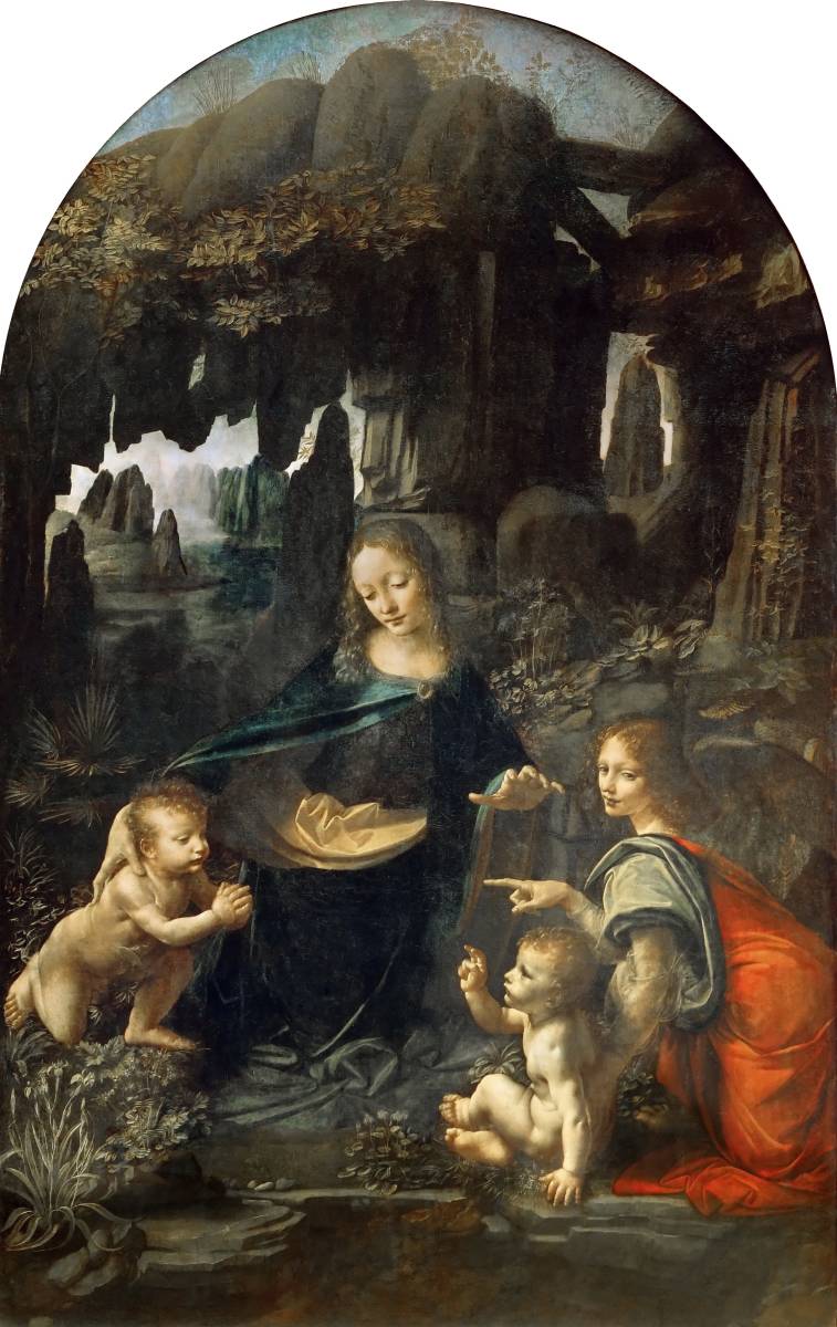 レオナルド・ダヴィンチ『岩窟の聖母』 1486年頃 41x25cm 複製ポスター ◆ミケランジェロ ラファエロ 絵画 油絵 ルネサンス_画像1