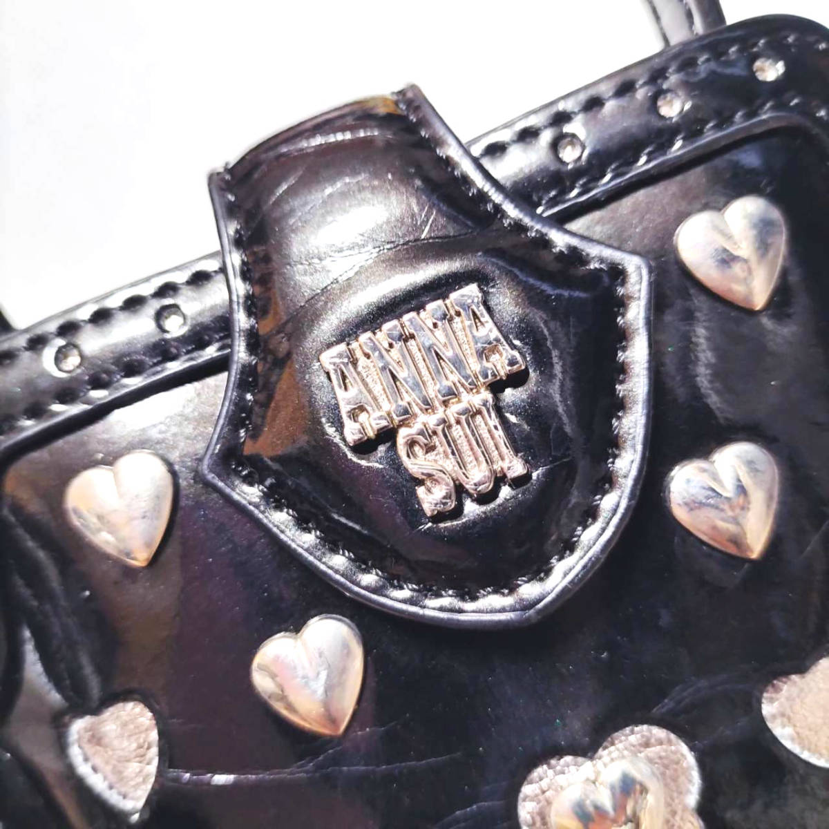 ANNA SUI アナスイ 2way ショルダーバッグ ミニポーチ エナメル ブラック×シルバー 小物入れ
