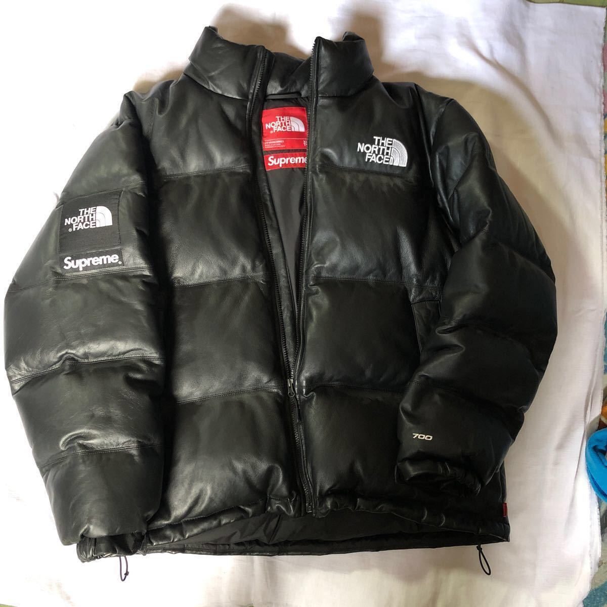 17AW Supreme THE NORTH FACE Nuptse LEATHER jacket BLACK XL