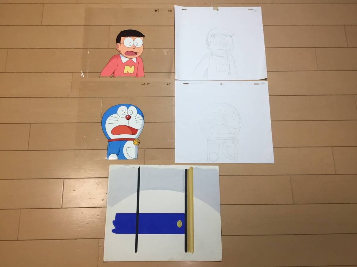  Doraemon . ratio extension futoshi 2 pieces set cell picture animation original picture autograph background . wistaria .*F* un- two male Shogakukan Inc. CoroCoro Comic ... kun tv morning day [A85]