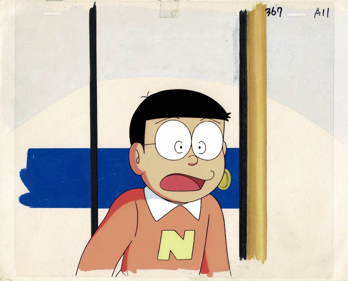  Doraemon . ratio extension futoshi 2 pieces set cell picture animation original picture autograph background . wistaria .*F* un- two male Shogakukan Inc. CoroCoro Comic ... kun tv morning day [A85]