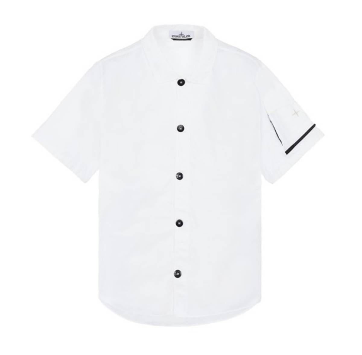 ☆Stone Island 100% ナイロン 軽量生地 Naslan Light仕上げ 半袖オーバーシャツ ホワイト Lサイズ 着用1回 美品 ストーンアイランド ☆