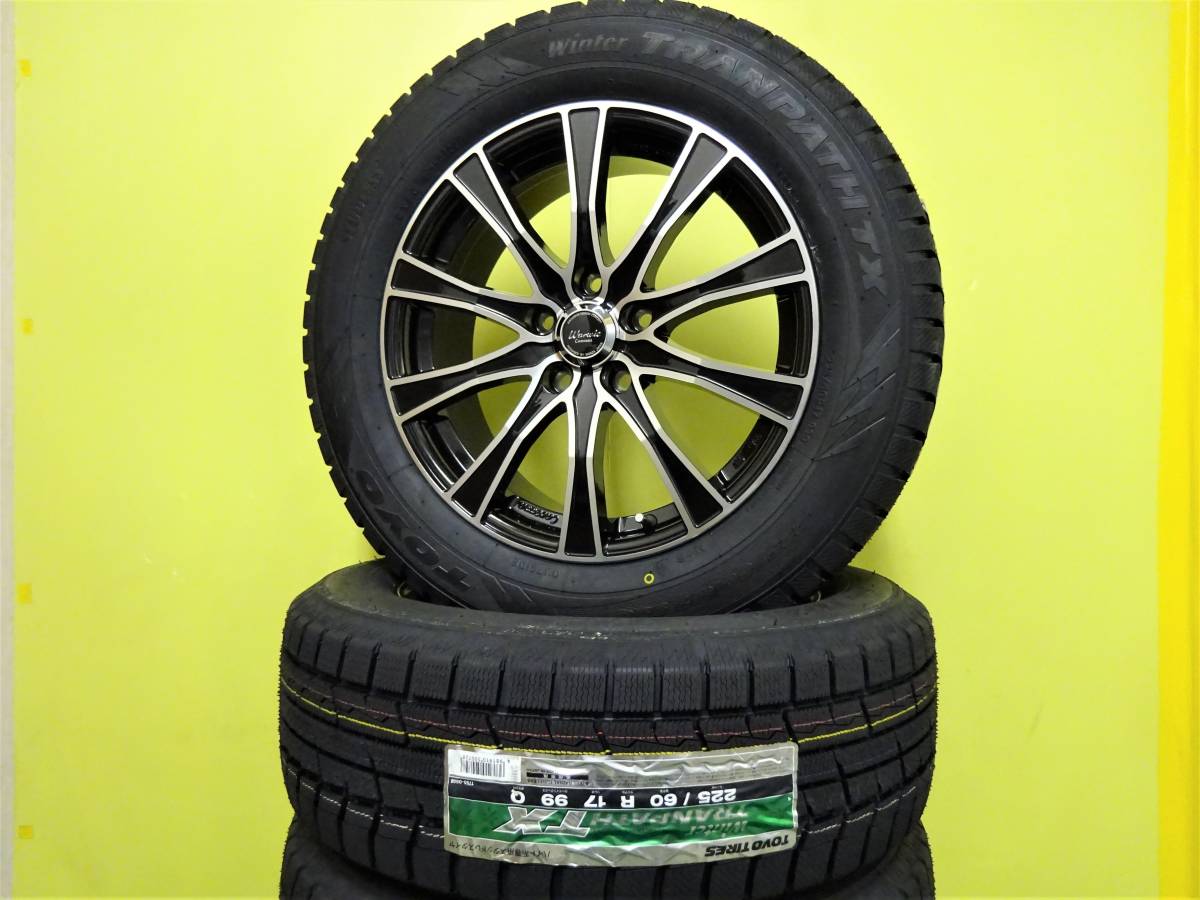 【格安SALEスタート】 トーヨー 4本 99Q 225/60R17 国産 新品 S3343 ウィンター エルグランド フォレスター ポリッシュ ブラック 114.3 +48 7J Carozza TX スタッドレスタイヤ