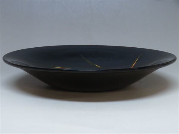 ◇◇秋水 三彩彫 蘭文 菓子器 村上堆朱 直径23.7cm 茶道具 伝統工芸品