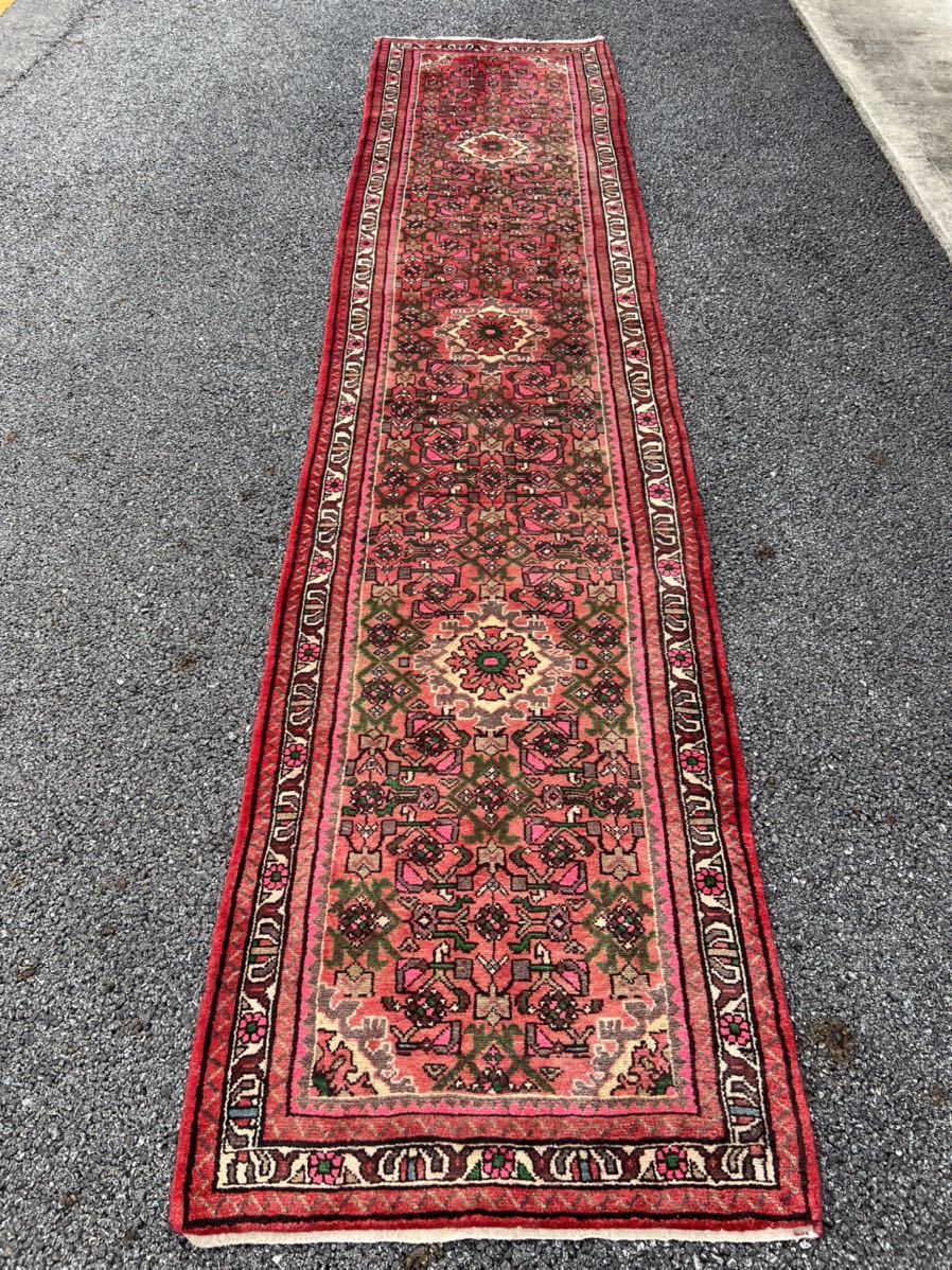 ボトムスス単品 ホセイナバード産 ペルシャ絨毯 ランナー 376×75cm 