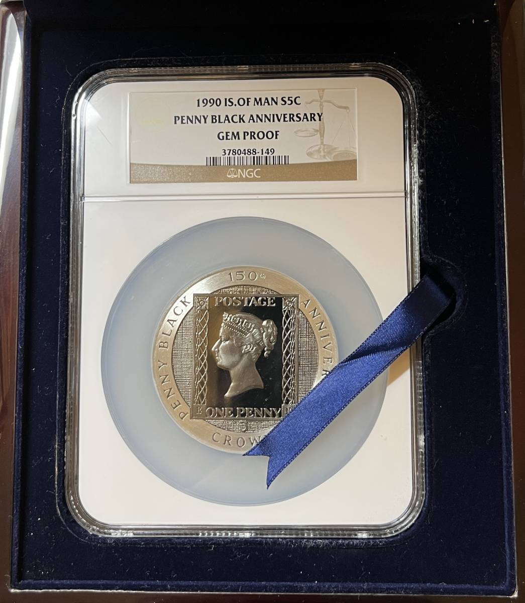 5oz大型銀貨☆GEM PROOF】1990 マン島 5クラウン 銀貨 NGC ペニー