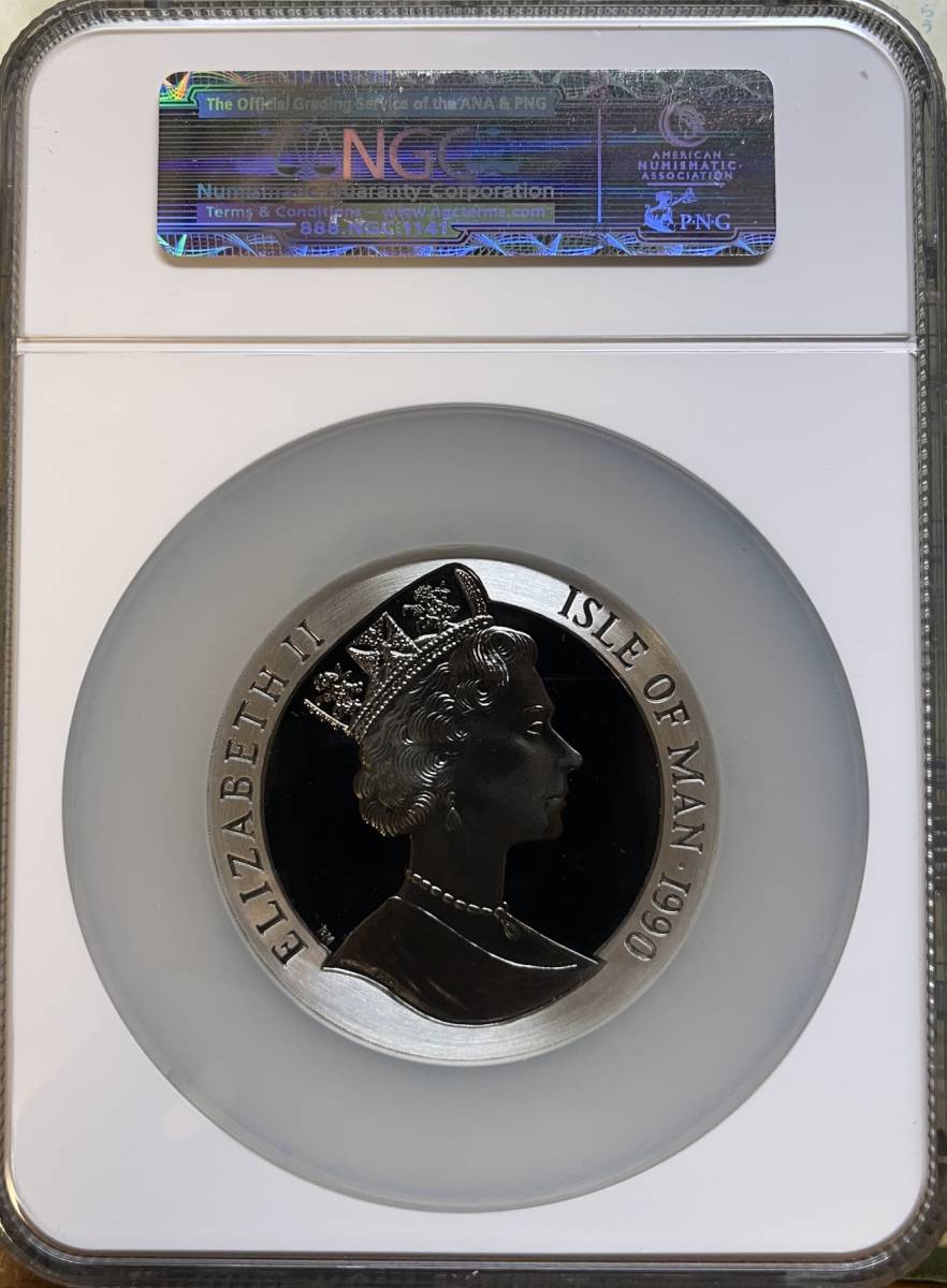 5oz大型銀貨☆GEM PROOF】1990 マン島 5クラウン 銀貨 NGC ペニー