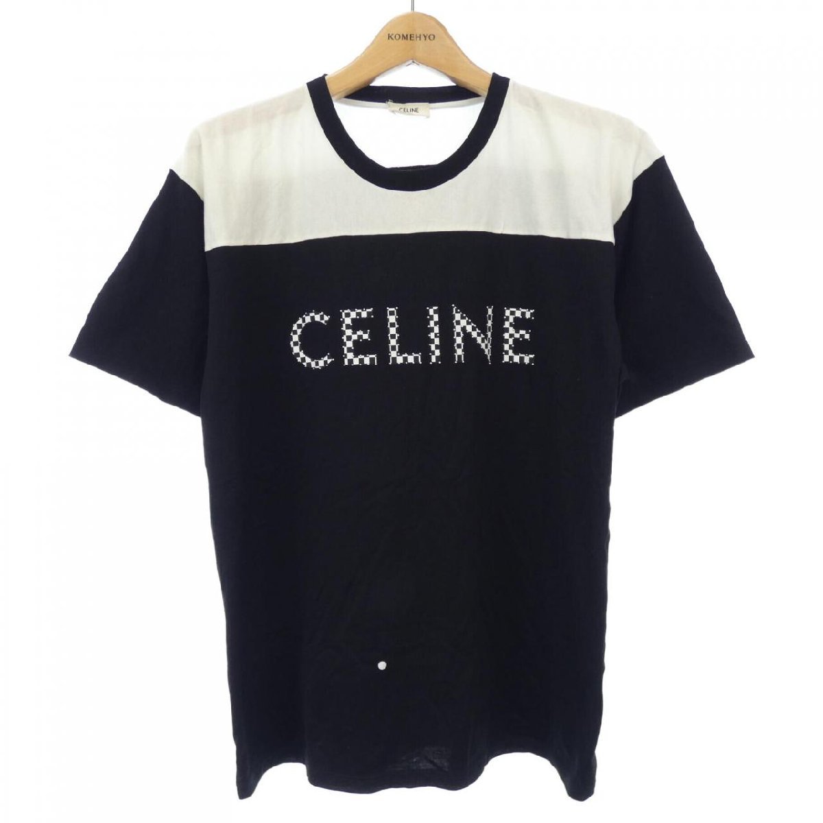 CELINE PARIS セリーヌ 半袖Tシャツ 馬車ロゴ刺繍 白×金 正規 M 