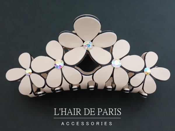 ■L'HAIR DE PARIS■カメリア５フラワーお花ヘアクリップL■ベージュ■バンスクリップ/ビジュー/新品/ハンドメイド/大きめ/髪留め/シンプル_画像1