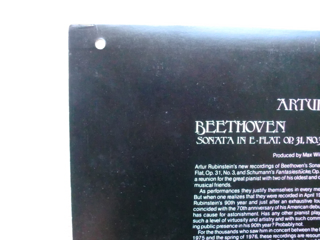 ＊【LP】アルトゥール・ルービンシュタイン(ピアノ)／ベートーヴェン ピアノ・ソナタ 第18番、シューマン 幻想小曲集（RVC2150）（日本盤）_画像7