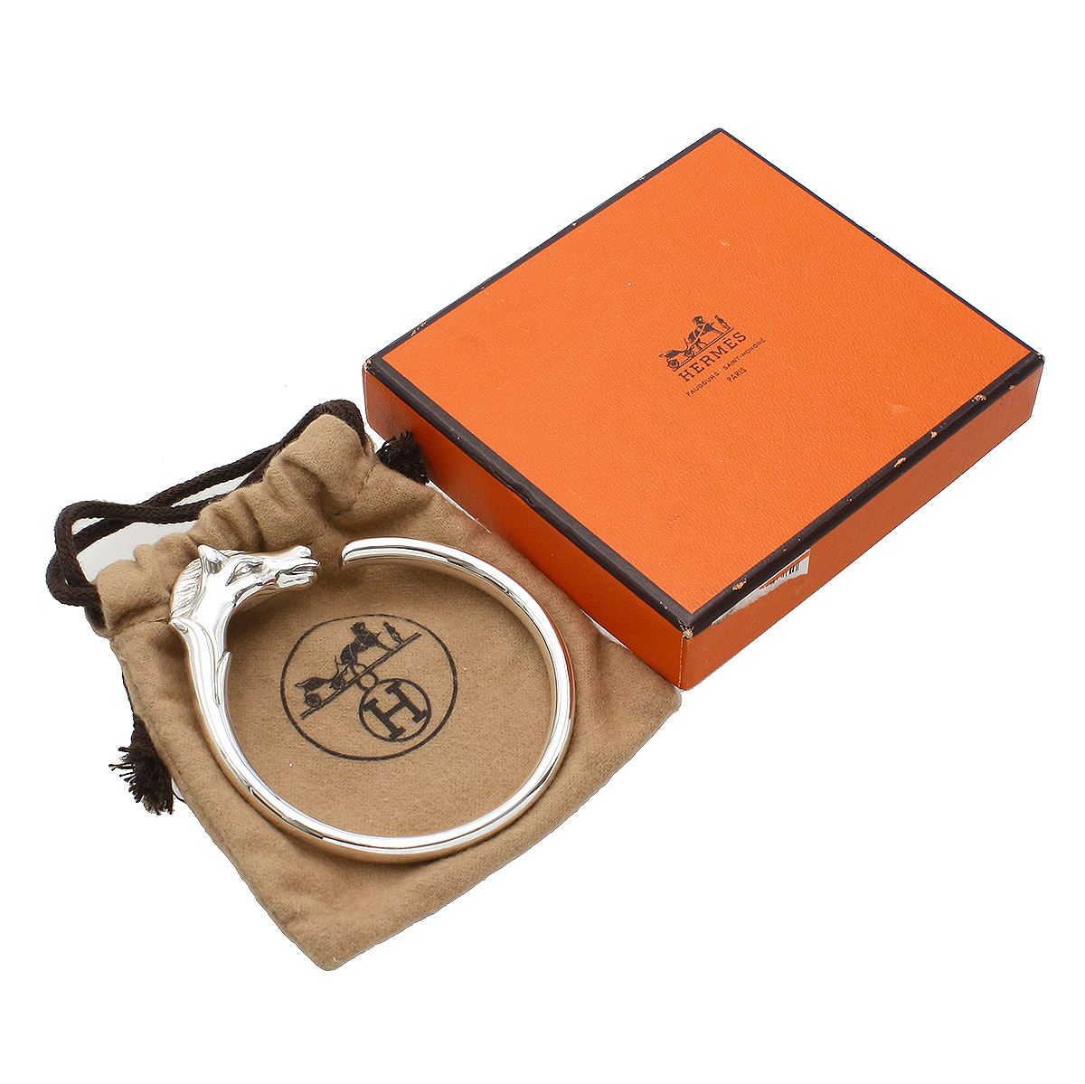 ★Y1057 美品 エルメス シュバル ホース バングル ブレスレット シルバーカラー HERMES レディース★