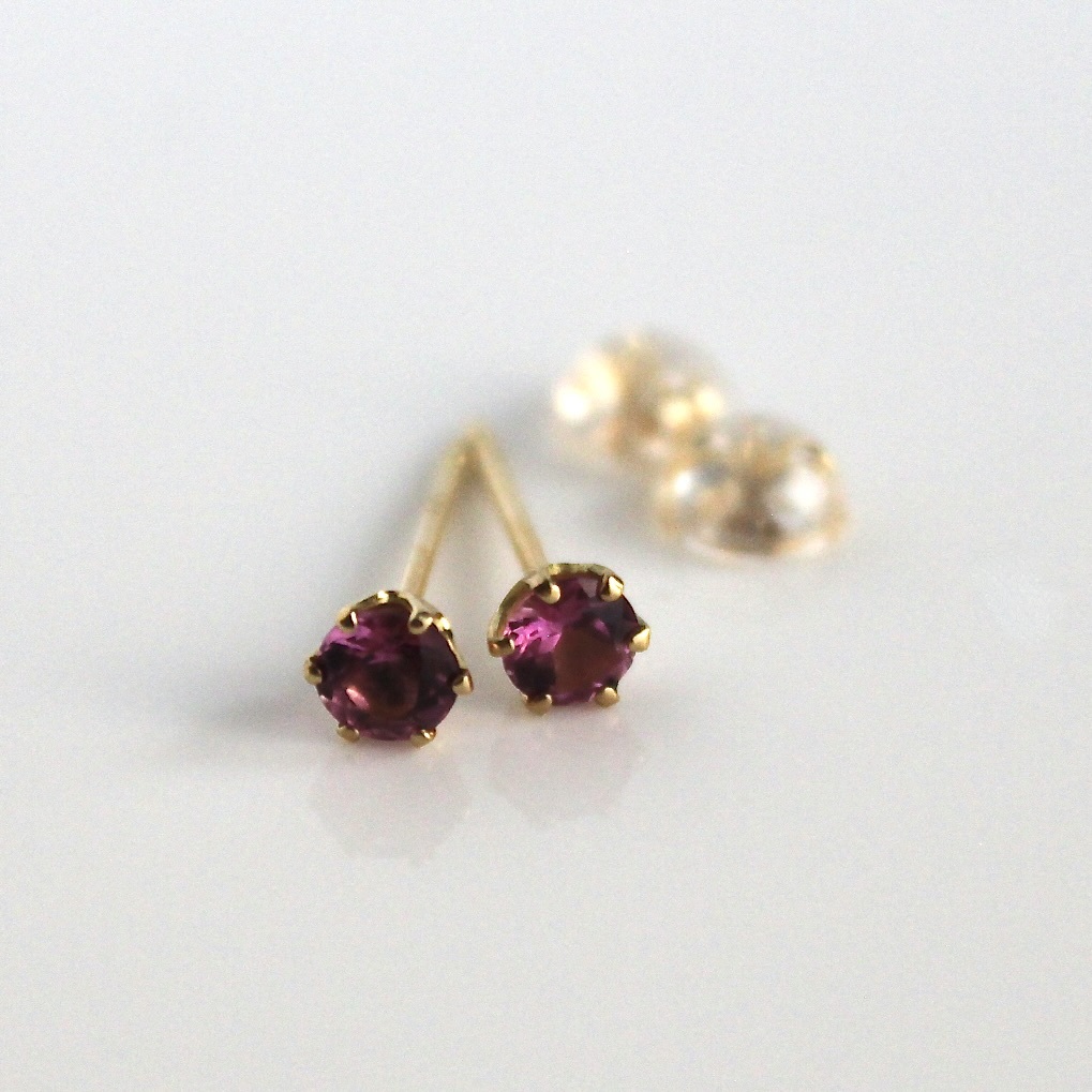 【はこぽす対応商品】 ピアス ピンクトルマリン K18 gold earring tourmaline pink 4.0mm 小粒 トルマリン