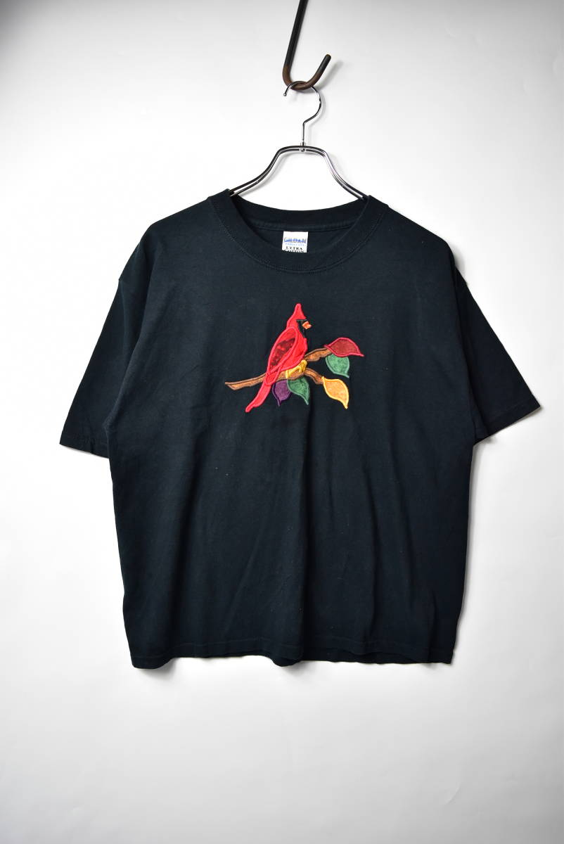 古着　オウム刺繍Tシャツ　90s Vintage ビンテージ　鳥　アニマル　アメリカ古着　90年代　L　ギルダン　Gildan　55M219_画像1