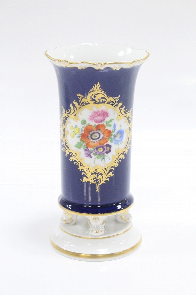Meissen】美品 マイセン コバルト金彩 フラワーベース 花瓶 | www
