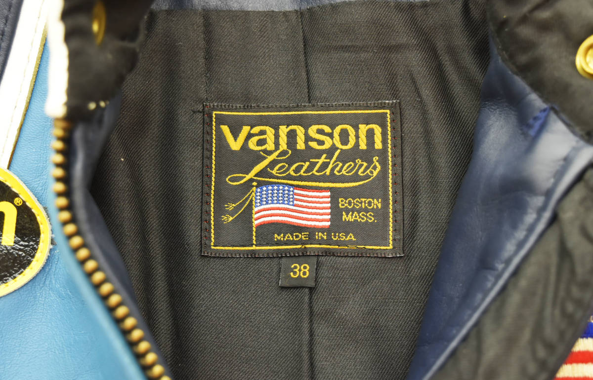 □ VANSON バンソン 別注 バックドロップ シングル ライダースジャケット size38 ネイビー 103_画像4