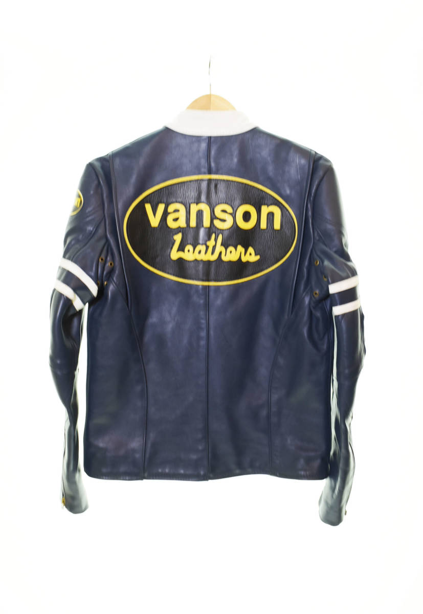 □ VANSON バンソン 別注 バックドロップ シングル ライダースジャケット size38 ネイビー 103_画像2