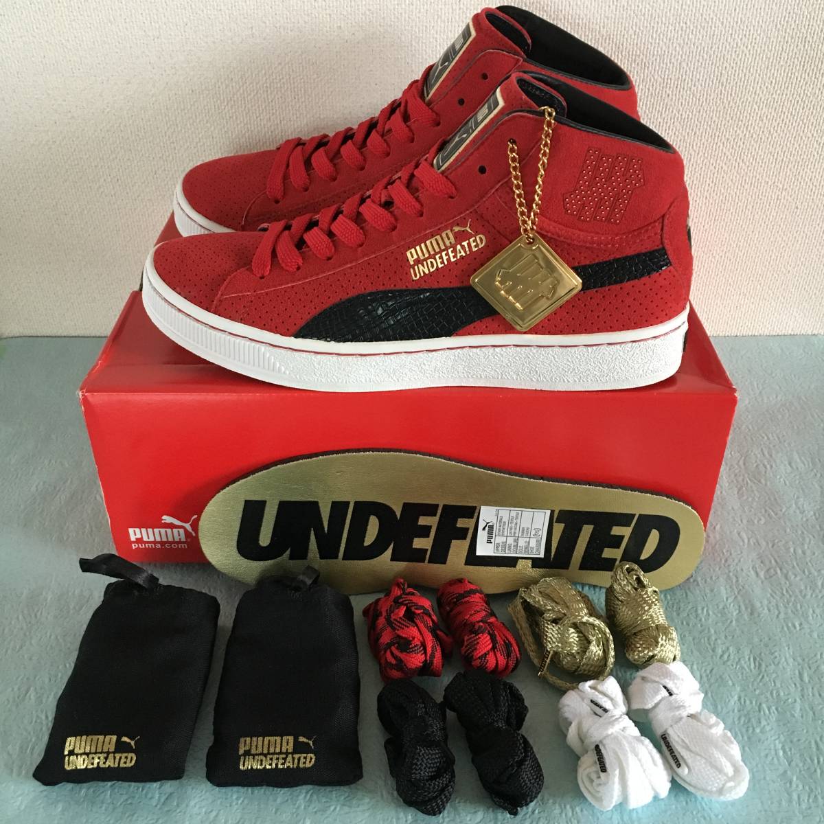 【The LIST/限定モデル】 UNDEFEATED × PUMA SUEDE MID 24K (PURE GOLD) "RED" US9 27.0cm 金属製コラボタグ付き未使用品 _画像10
