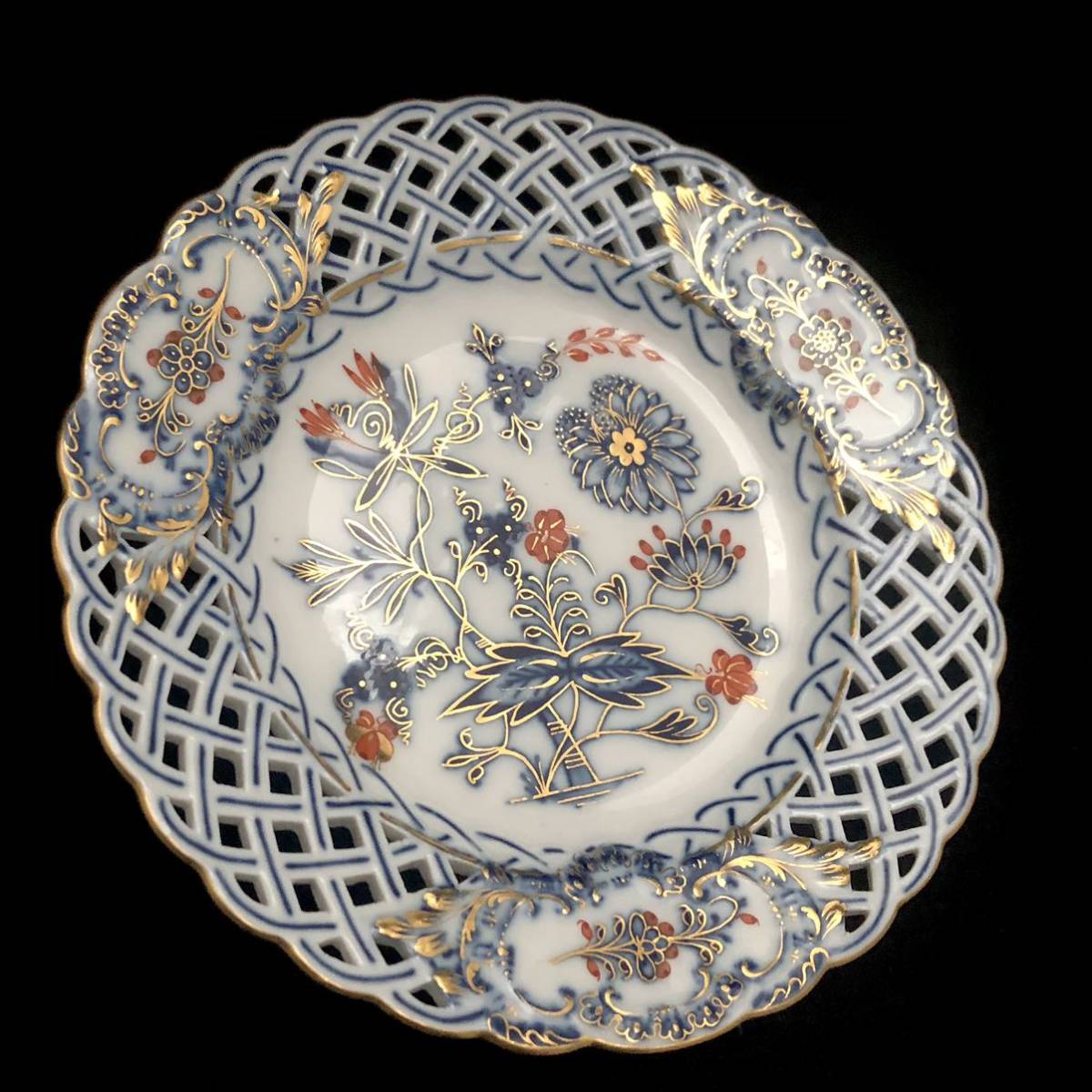Meissen マイセン/※ 1級品 上級朱金装飾オニオン ピアスプレート 皿