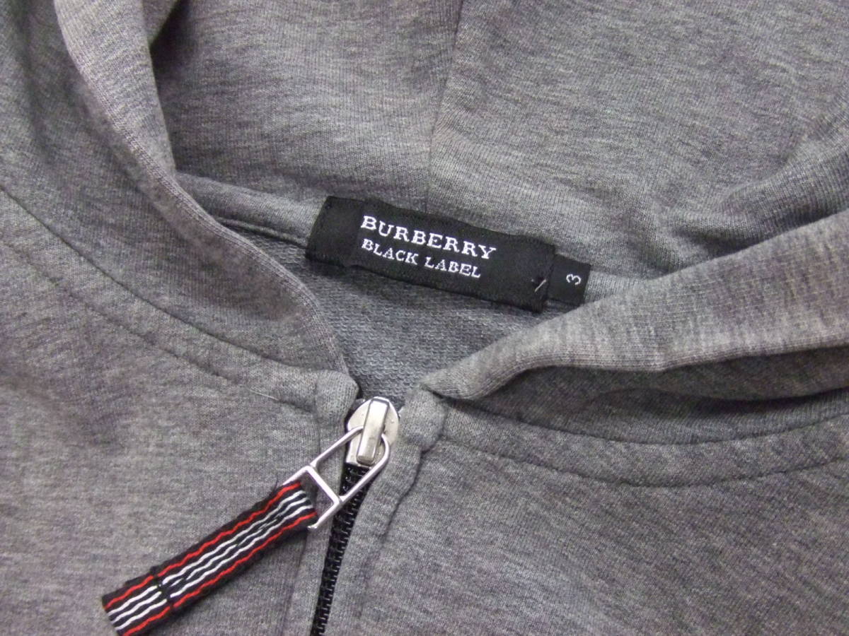 BURBERRY BLACK LABEL ジップパーカー グレー×紺 サイズ3 ライン入り ジャケット バーバリーブラックレーベル