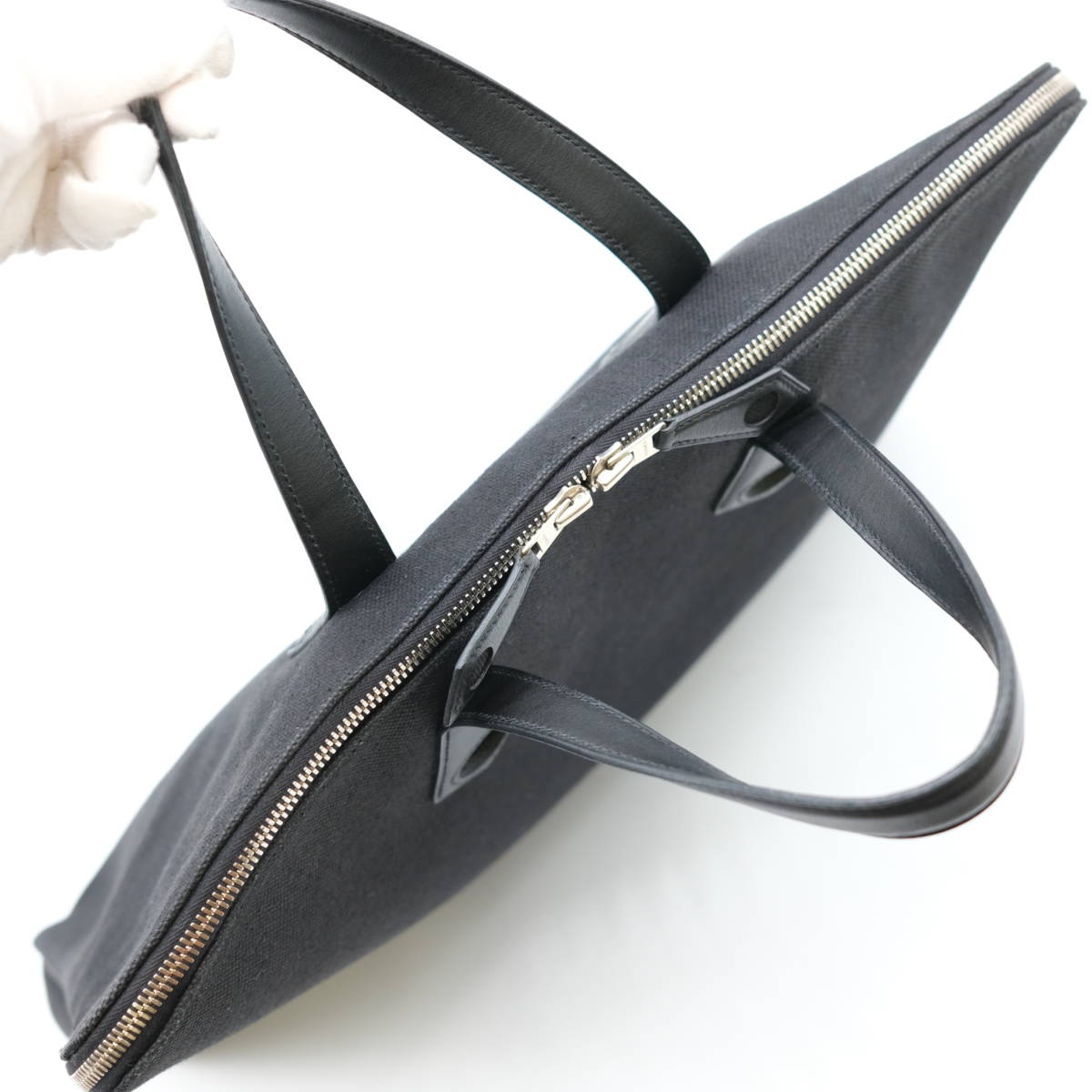 【美品】HERMES エルメス サックイブー GM ハンドバッグ ブラック 黒 キャンバス レザー #□J