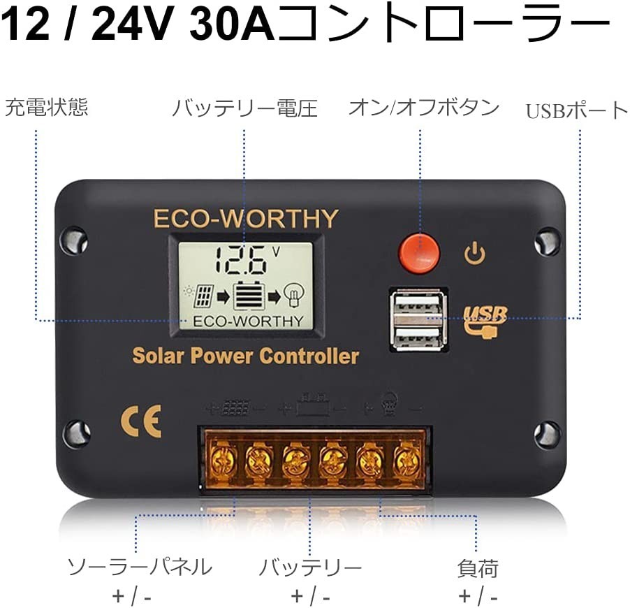 ECO-WORTHY 400W ソーラーパネル キット 太陽光発電 単結晶 30A 