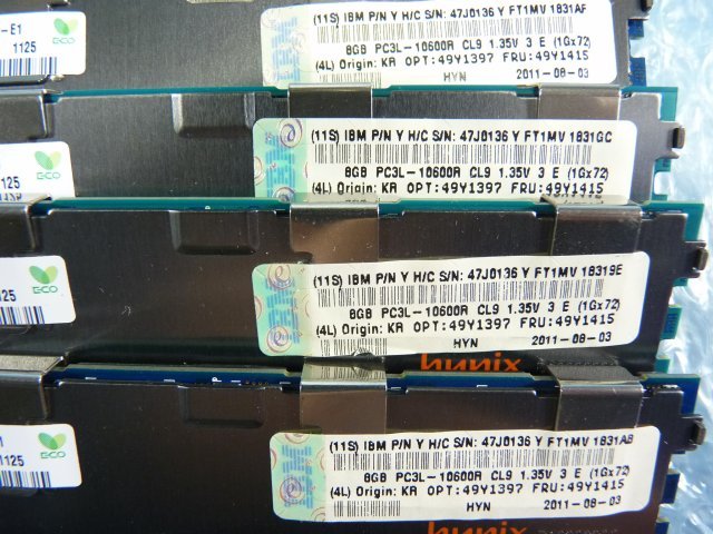 1MOJ // 8GB 16枚セット計128GB DDR3-1333 PC3L-10600R Registered RDIMM 2Rx4 HMT31GR7BFR4A-H9 49Y1415 47J0136 // IBM x3755 M3 取外の画像8